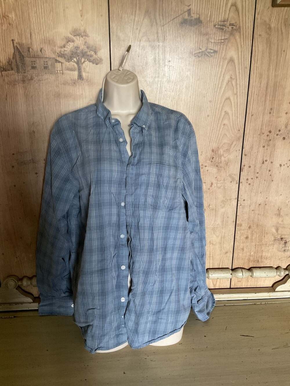 George Classic Fit Plaid Button Down Shirt Size L (42-44)